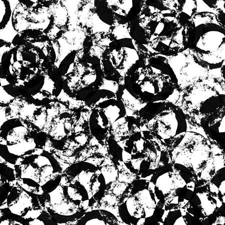 black ink round brush strokes, spots. Grunge design element.の写真素材