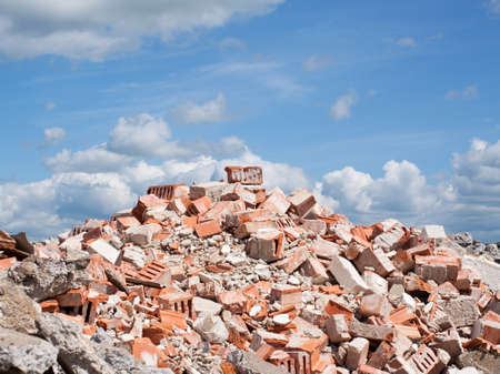 Concrete and brick rubble derbis on construction siteの写真素材