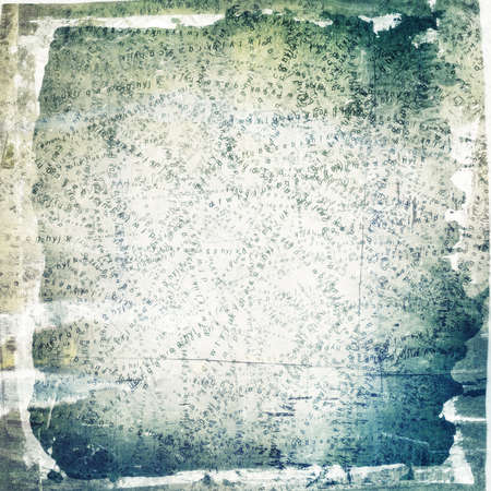 painted, torn collage background with letters