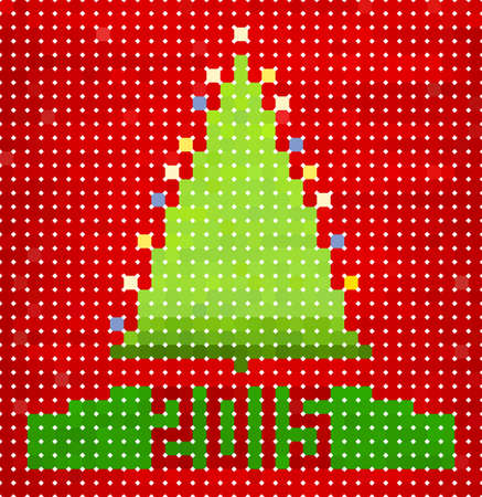 Christmas tree with colorful garland and green ribbon. のイラスト素材