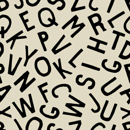 Hand drawn black letters seamless pattern. Abstract alphabet backgroundのイラスト素材