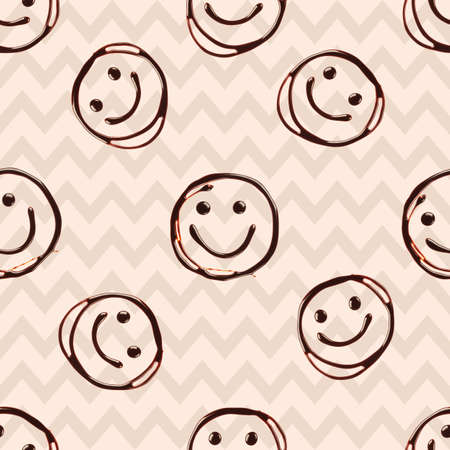 Happy smile chocolate face, seamless patern with geometric shapes. Vector illustration.のイラスト素材