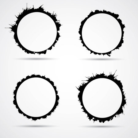 Set of watercolor splashes, black circles shapes, brush strokes and shadowsのイラスト素材