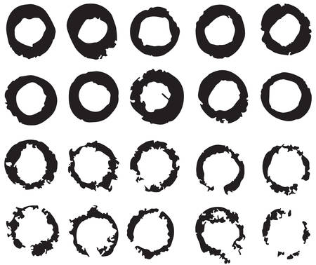 Set of black circle, round, brush strokes.のイラスト素材