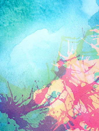 Colorful abstract painted watercolor water, sea or other blue fluid, with different colors splashes.の写真素材