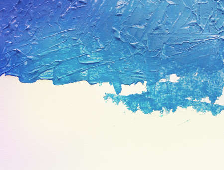 Blue watercolor acrylic painting with brush on white paper. Copy space.の写真素材