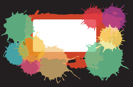 Red rectangle watercolor brush strokes frame with colorful splash, copy space and black background.のイラスト素材