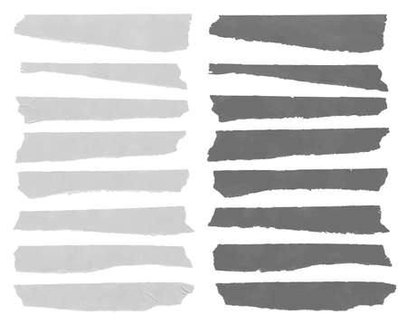 Set of horizontal and different size sticky tape,adhesive pieces, torn paper on white background. Vector illustrationのイラスト素材