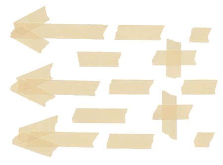 Set of arrows, plus, cross and different size adhesive type pieces on white background