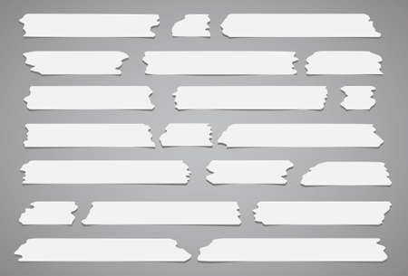 Set of horizontal and different size sticky tape, pieces on white backgroundのイラスト素材