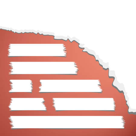 Torn crumpled white paper and set of different size adhesive tape on red background.のイラスト素材