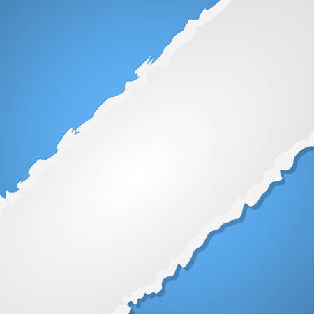 Torn crumpled white paper, adhesive, sticky tape on blue background.のイラスト素材