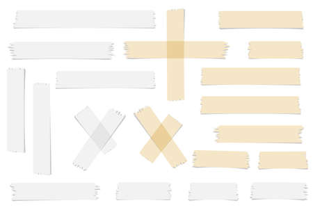 Set of accept or yes, cross and different size adhesive tape pieces on white background.のイラスト素材