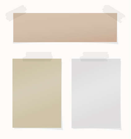 Set of various brown, gray note papers on white background.のイラスト素材