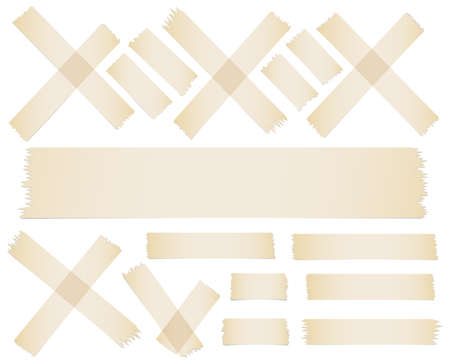 Set of accept or yes, cross and different size adhesive tape pieces on white background.のイラスト素材