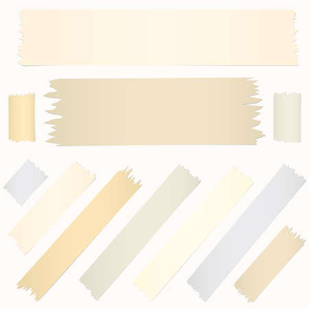 Set of horizontal diagonal and different size sticky tape, adhesive pieces on white background.のイラスト素材