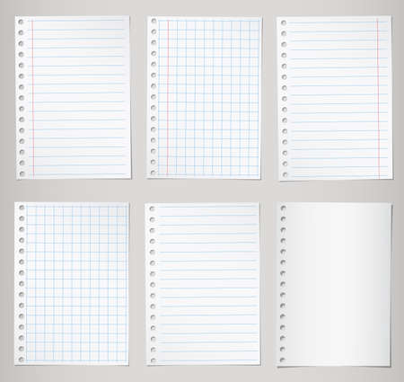 Set of notebook papers with lines and grid.のイラスト素材