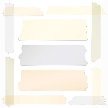 Frame with horizontal and different size sticky tape, adhesive pieces on white background.のイラスト素材