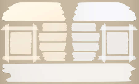 Frame with horizontal and different size sticky tape, adhesive pieces on brown background.のイラスト素材
