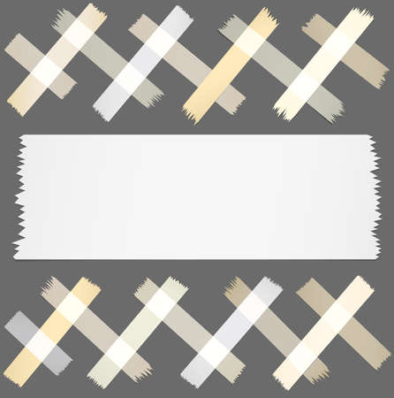 Set of horizontal and different size sticky tape, adhesive pieces on gray background.のイラスト素材