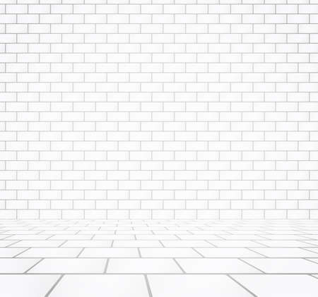 White brick wall texture with stone tile walkway.のイラスト素材