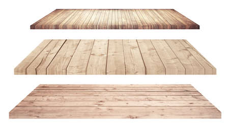 Wooden shelves or tabletop isolated on white.の写真素材