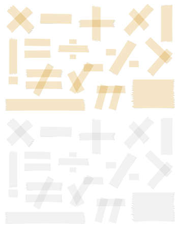 Symbols and different size sticky, adhesive tape pieces on white background.のイラスト素材