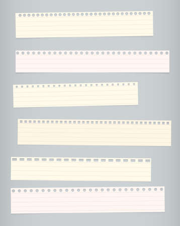 Pieces of torn colorful lined notebook, note paper on gray backgroundのイラスト素材