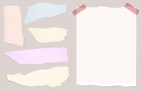 Pieces of torn colorful lined notebook, note paper.のイラスト素材
