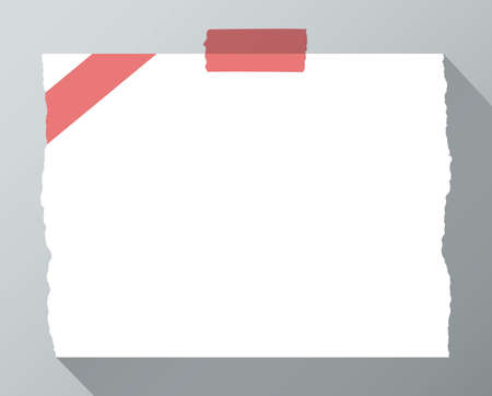 Piece of torn white notebook paper with ribbon on gray background.のイラスト素材