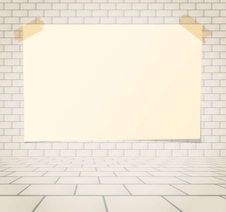 Beige paper billboard sticked on brick wall background.のイラスト素材