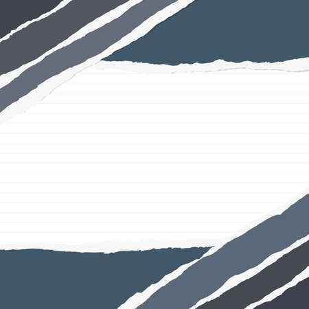 Dark torn paper pieces are stuck on ruled notebook sheet.のイラスト素材