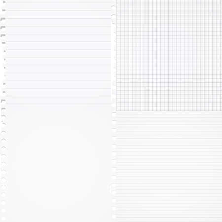 Set of ripped blank, lined, squared paper are on white background.のイラスト素材