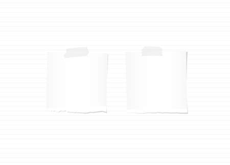 White ripped blank note paper are stuck on lined background.のイラスト素材