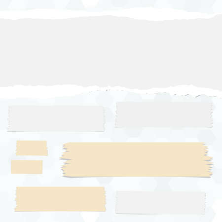 Ripped white blank note paper, masking tapes are stuck on hexagonal pattern.のイラスト素材