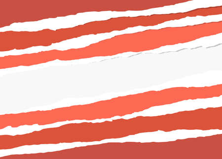 Pieces of torn red paper are stuck on white background.のイラスト素材