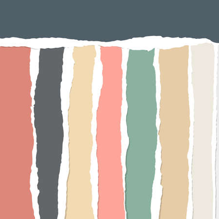 Pieces of torn colorful blank vertical and horizontal paper sheets are stuck.のイラスト素材