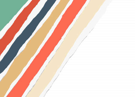 Colorful torn paper pieces are stuck on lined notebook sheet.のイラスト素材