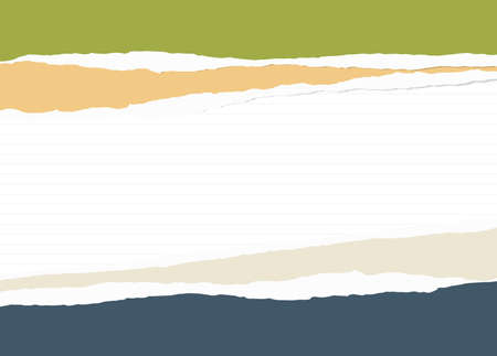 Colorful torn paper pieces are stuck on lined notebook sheet.のイラスト素材