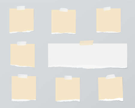 Ripped blank note paper are stuck on gray background.のイラスト素材