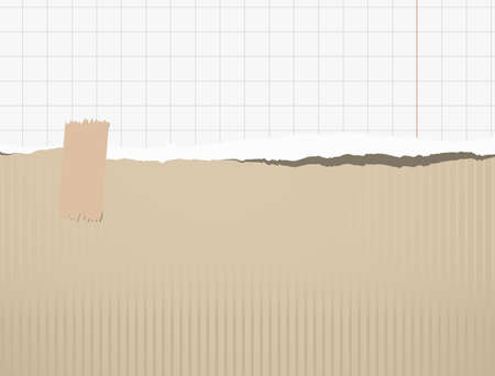 Torn white squared notebook paper with copy space, stuck on striped brown background.のイラスト素材