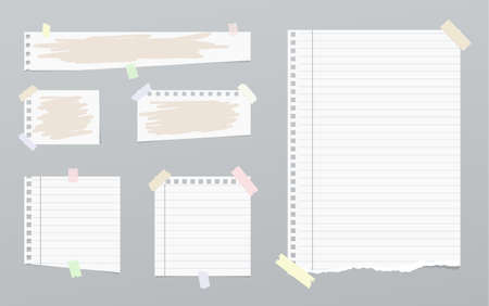 Ripped white notebook, note, copybook paper sheets with painted brush strokes.のイラスト素材