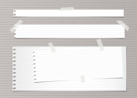White note, notebook, copybook paper stripes and sheets stuck with sticky tape on gray wavy patternのイラスト素材