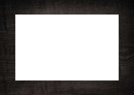 Black wooden frame, billboard or white horizontal rectangleの写真素材