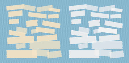 Sticky adhesive paper strips, masking tape, stuck on blue squared backgroundのイラスト素材