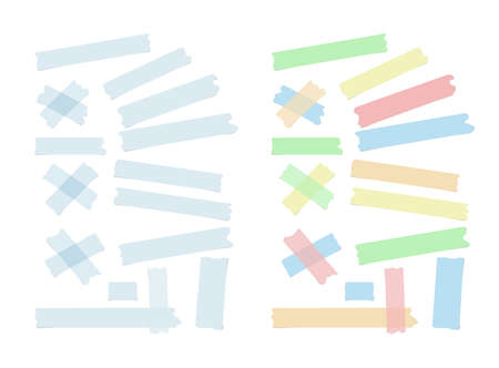 Set of different size, colorful sticky paper, adhesive, masking tape are on white backgroundのイラスト素材