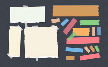 Bright and colorful sticky, adhesive masking tape strips and notebook, copybook, note paperのイラスト素材