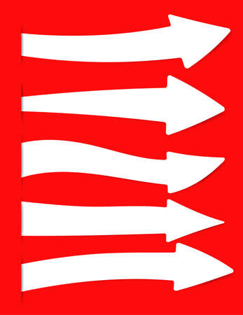 White arrows banner, directional sign inserted into red cut paper.のイラスト素材