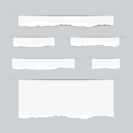 Pieces of torn white blank and ruled copybook strips inserted into cut paperのイラスト素材