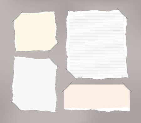 Pieces of torn white, pastel blank and ruled note copybook.のイラスト素材